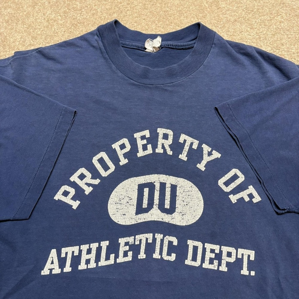 Vtg 80s Duke Athletic Dept Shirt Mens XL Blue Property Of DU College Basketball